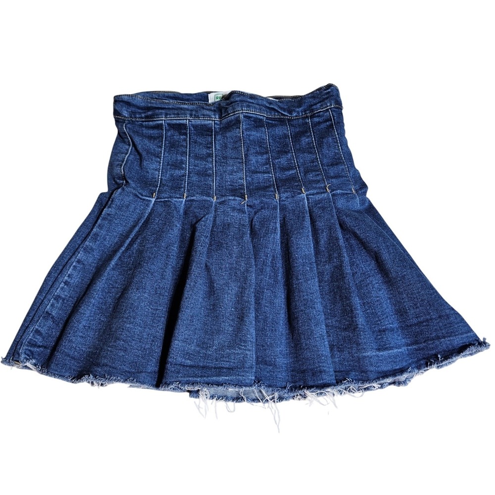 REgeneration Pleated Raw Hem Denim Mini Skirt‎ S Y2K Schoolgirl Skater Preppy